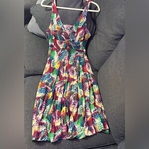 Jams World Knee Length Dress RN 40179 SHASTA Feather Print Size M